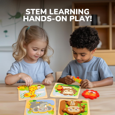 MiniMind™ Juego de rompecabezas de madera gruesa - Juguetes de aprendizaje Montessori para niños pequeños