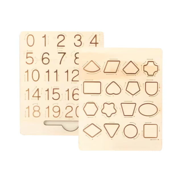 Fidtoy Montessori Double-Sided Number and Shapes Tracing Board for Kids Wooden Pre-Writing Learning Toy Age 2-6