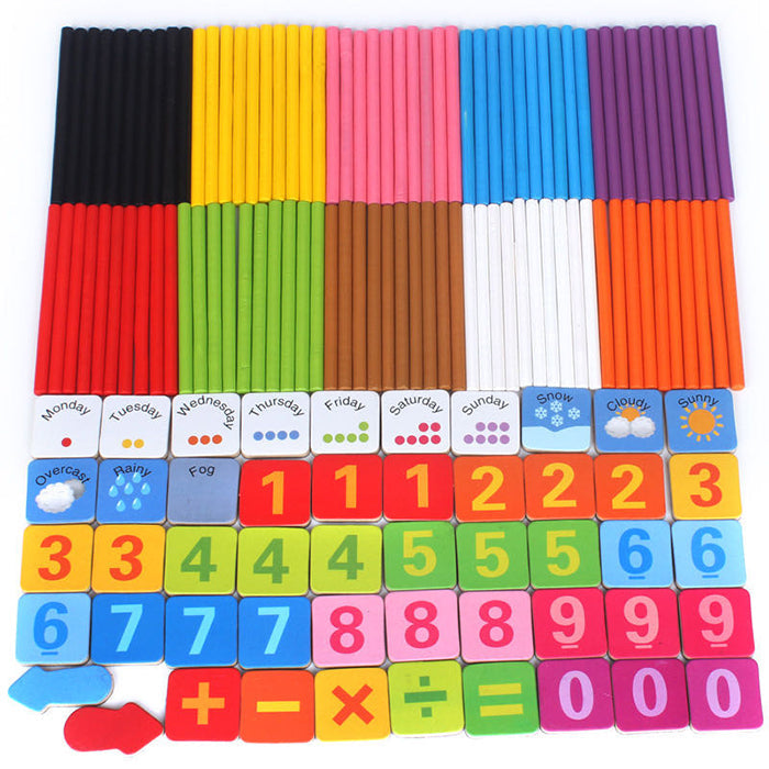 Juguetes Montessori de madera 4 en 1 para niños pequeños - Palos de conteo matemático Números magnéticos