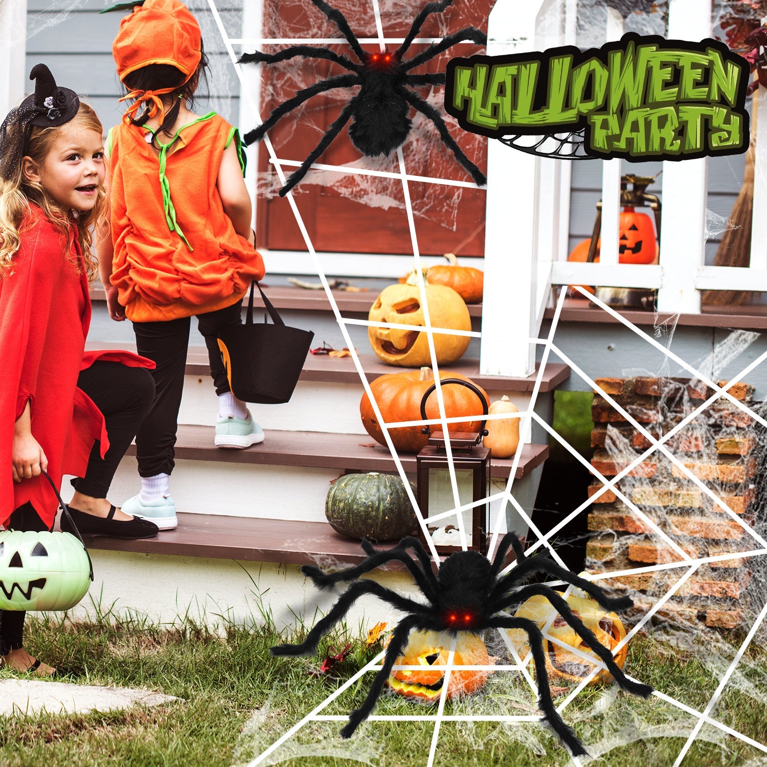 Fidtoy Giant Halloween Spider Decorations Set of 2