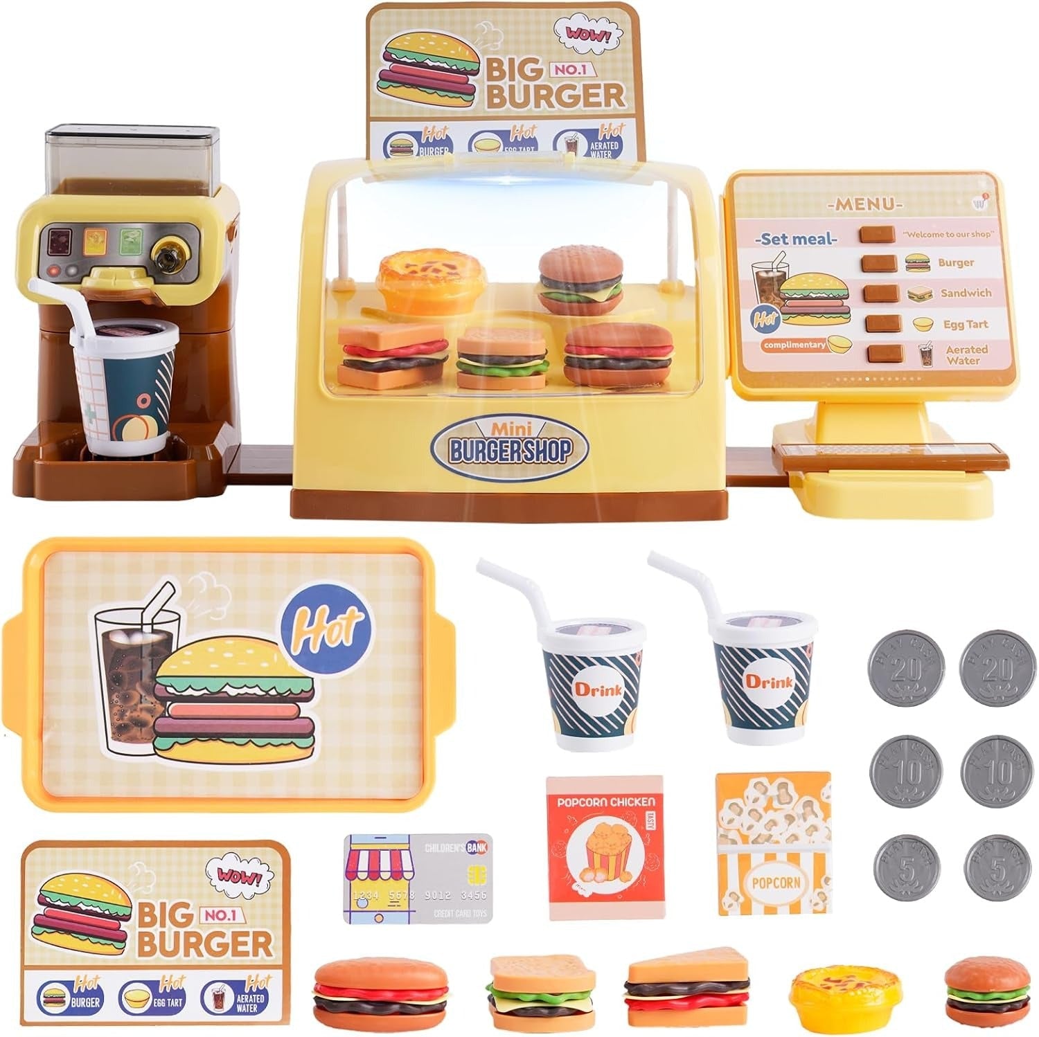 Fidtoy – Série de jeux d'imitation pour enfants, magasin de burgers, ensemble de jeu de rôle de cuisine de 25 pièces, jouet éducatif pour enfants de 3 ans et plus