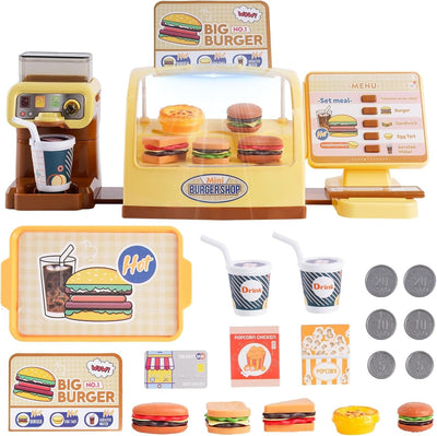 Fidtoy – Série de jeux d'imitation pour enfants, magasin de burgers, ensemble de jeu de rôle de cuisine de 25 pièces, jouet éducatif pour enfants de 3 ans et plus