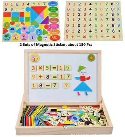 Fidtoy 2in1 Magnetic Arithmetic Learning Puzzle Board, Wooden Math Learning Box with Numbers, Arithmetic Symbols, Drawing Board, Color Sorting Rods and Clock Learning Toy Ages 3-6