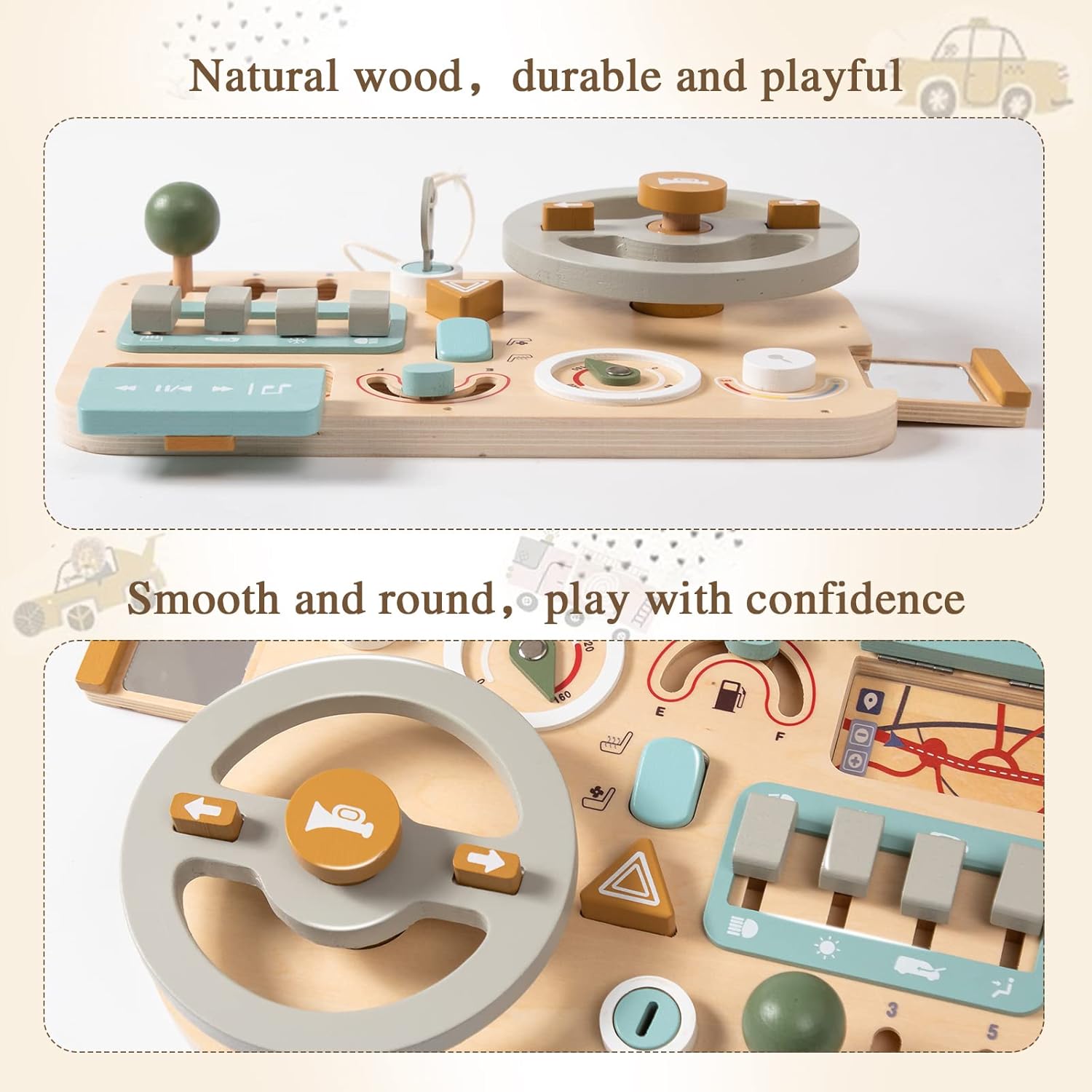 Volante Montessori de madera, tablero de actividades sensoriales