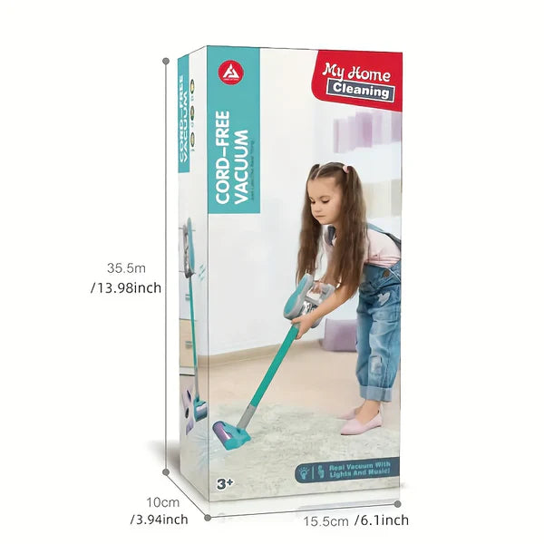 Fidtoy 4-in-1 Blue Electronic Pretend Play Little Helper Vacuum for Kids, Realistic Cleaning Role Play Toy with Upright and Handheld Modes, 3 Nozzles, Motor Skills Toy Age 3+