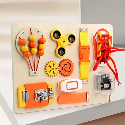 Fidtoy Wooden Hot Air Balloon Gear 9 Function Busy Board Sensory Activity Montessori Fine Motor Toy for Toddlers