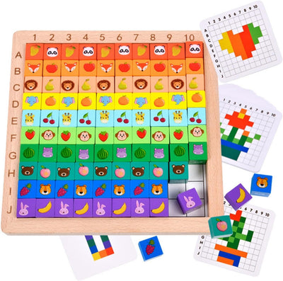 Fidtoy Wooden Multifunctional Number Alphabet and Animals Pattern Blocks Montessori Pixel Art Learning Toy for Kids Ages 2 to 6