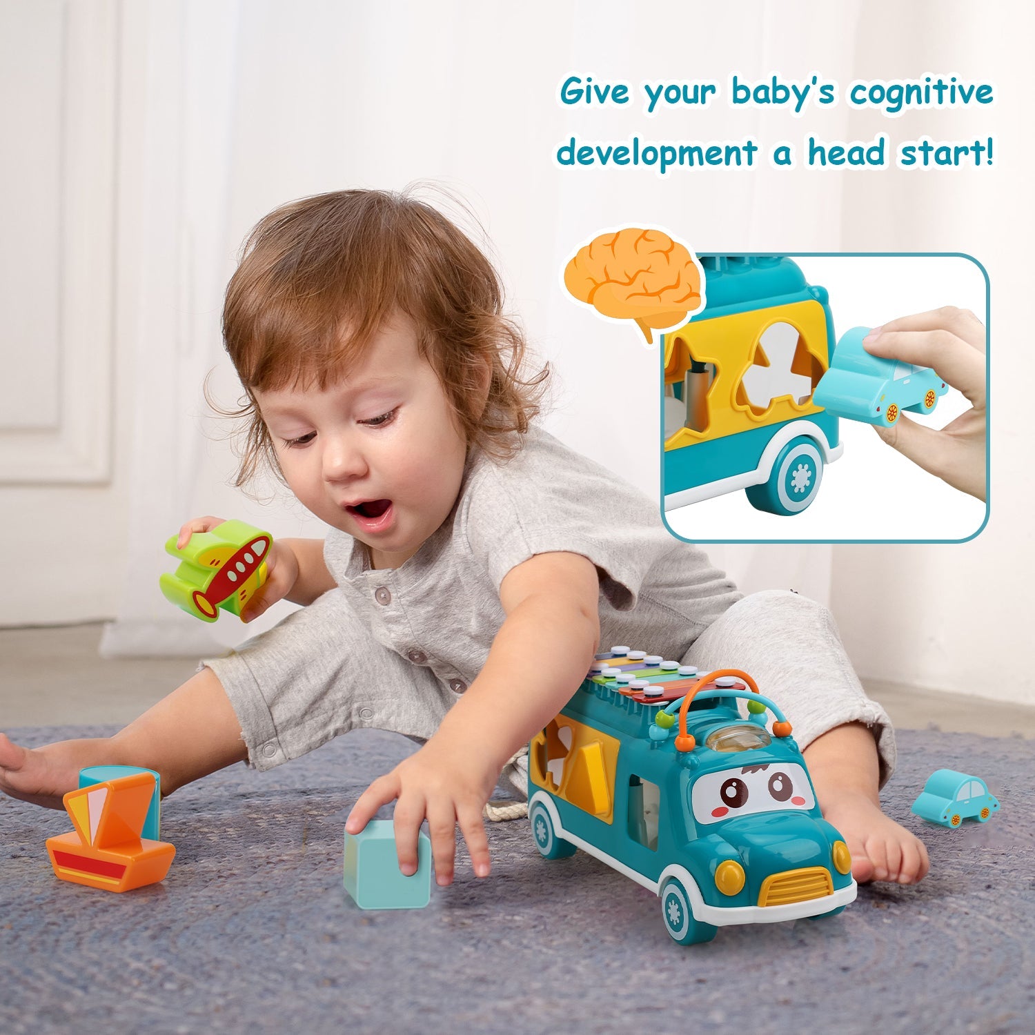 Fidtoy Bus Trieur de Formes Musical pour Tout-Petits 12 Mois et Plus