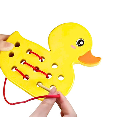 Set d'enfilage canard et éléphant en bois