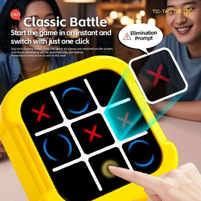 Jeu de société Fidtoy 5-en-1 électronique et tactile, Rechargeable et portable, avec 5 jeux : Puissance 4, Maître de mémoire, Tape-taupe, Jeu de mélodie et Morpion à deux joueurs, pour les 3 ans et plus.