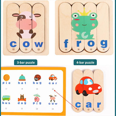 Fidtoy Jeu de Mots en Bois pour Enfants de 2 à 6 Ans, Puzzle de Mots, Alphabet, Jeu d'Association