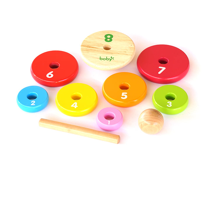Fidtoy Tour à empiler Arc-en-ciel en bois pour tout-petits, jouet de comptage