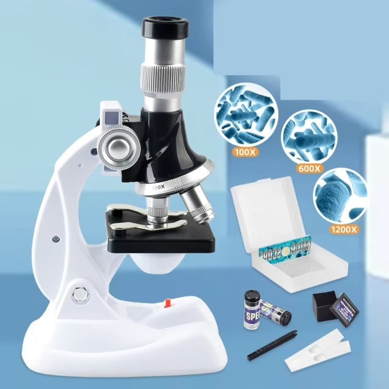 Fidtoy STEAM Science Explore Microscope Experiment Kit for Kids, 100X 600X 1200X Beginner Microscope Learning Toy with Slides and Accessories