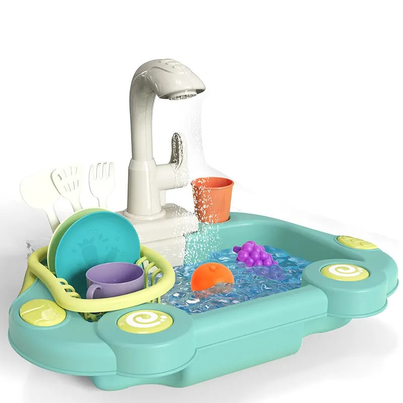 Fidtoy Kitchen Tools Wash Basin Pretend Play Sink Set with Running Water for Kids Role Play