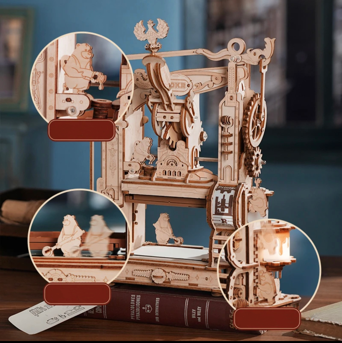 Puzle de madera 3D mecánico de imprenta clásica