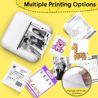 Fidtoy Mini Portable Pocket Thermal Bluetooth Printer with LED Light for Kids Students Notes Labels Crafts
