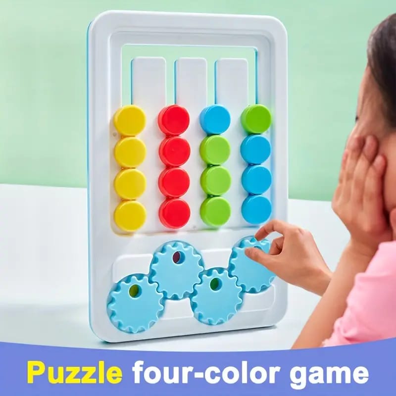 Fidtoy 2-en-1 Jeu de logique d'engrenages à motifs à quatre couleurs, Puzzle d'engrenages manuel en plastique de correspondance de couleurs, Jouet de logique de conscience spatiale et de numératie pour les 2-6 ans
