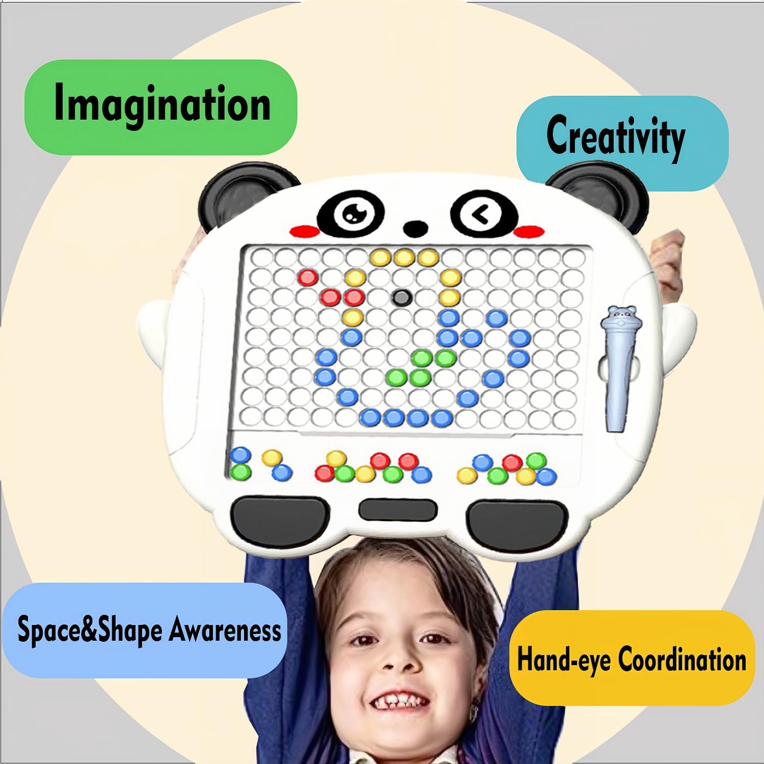 Fidtoy Panda Magnetic Drawing Bead Tablet Plastic Mess Free Magnetic Bead Drawing Board for Kids Ages 3+