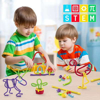 Fidtoy Kit de Construction de Tiges Souples Twister 3D, 85 Pièces