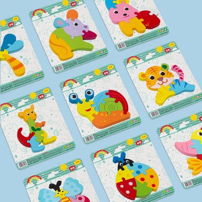 Fidtoy 3D Cute Learning Animal Jigsaw Puzzle - Random Design, Wooden Animal Puzzle for Toddlers, Preschool Spatial Skills and Early Learning Toy Ages 2-6