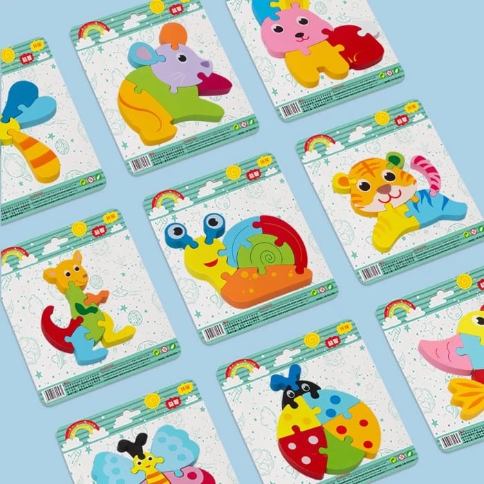 Fidtoy 3D Cute Learning Animal Jigsaw Puzzle - Random Design, Wooden Animal Puzzle for Toddlers, Preschool Spatial Skills and Early Learning Toy Ages 2-6