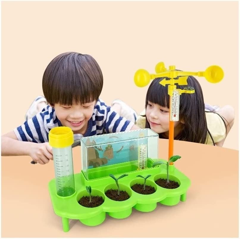 Fidtoy Green STEM Weather Station Experiment Kit for Kids Ages 8-14, Outdoor Weather Science Toy with Wind Vane, Anemometer, Thermometer and Rain Gauge