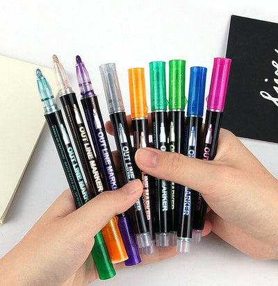 Fidtoy Colorful Outline Gel Markers 12 Pieces Non Toxic Art Markers for Kids DIY Crafts