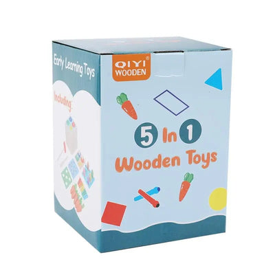 Fidtoy 5-in-1 Hammering Toy – Wooden Montessori Activity Set for Toddlers, Shape Sorting, Magnetic Fishing, Fine Motor Skills