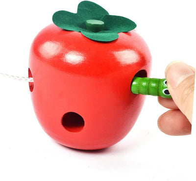 Alasum Educational String for Children Children Apple Shaped Toy Practical Caterpillar Play Tool Threader Eat Game Wooden Apple Shape Early
