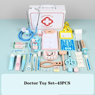 Fidtoy Wooden Children Doctor Pretend Play Set for Kids | 43Pcs Doctor Tool Kit, Medical Role Play Toy, Dentist Accessories, Stethoscope, Doctor Bag & Social Skills Toy Age 2-6
