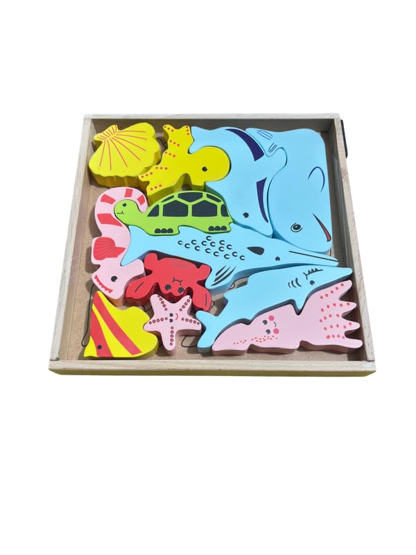Fidtoy Tangram Animaux Marins – Puzzle 3D Montessori en bois pour enfants