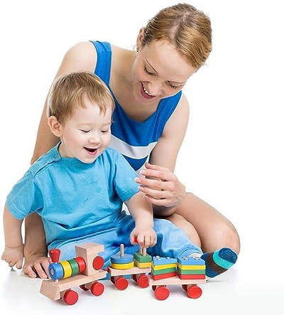Tren de juguete apilable de madera Fidtoy para que los niños pequeños aprendan jugando