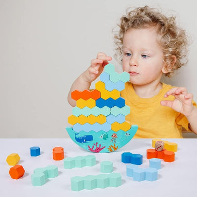 Juego de mesa Fidtoy de bloques de madera apilables con dados
