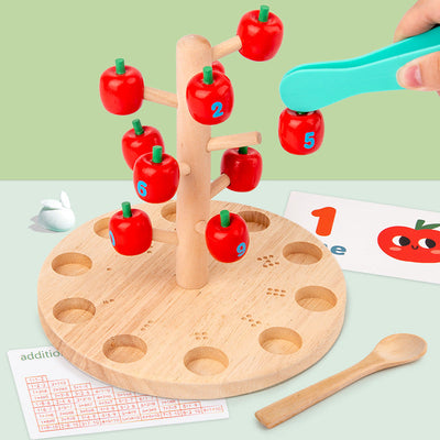 Jeu Fidtoy Montessori en bois de cueillette de pommes – Jouet éducatif de comptage et de mathématiques pour les enfants de 4 à 6 ans