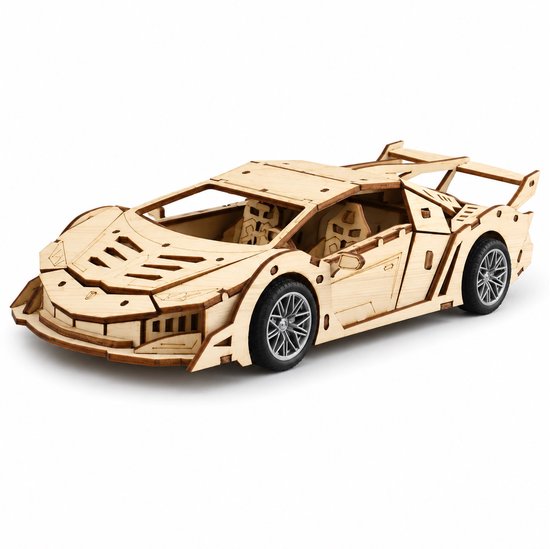 Fidtoy Puzzle 3D en Bois Voiture Supercar à Rétrofriction 114 Pièces, Maquette de Voiture en Bois pour Adolescents et Amateurs de Puzzles à partir de 14 Ans