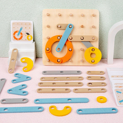 Montessori Tablero de Geometría de Madera con Clavos de Patrones de Formas de Juguete
