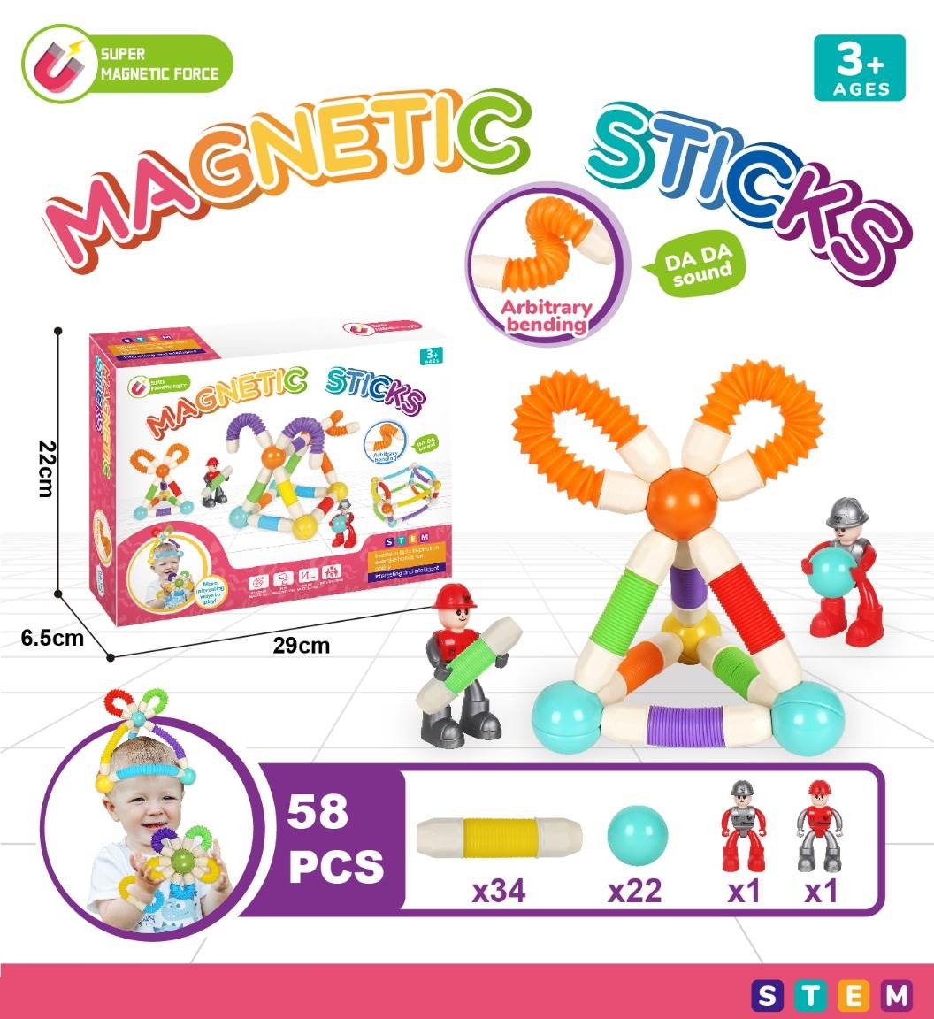 Fidtoy Pop Tube Magnetic Sticks Puzzle with Character 26 Piece Magnetic Building Blocks STEM Toy for Kids Ages 3+