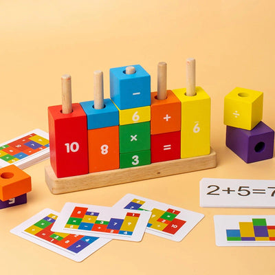 Fidtoy Wooden Math Learning Number Stacking Blocks Montessori Counting and Arithmetic Toy for Kids Ages 3+