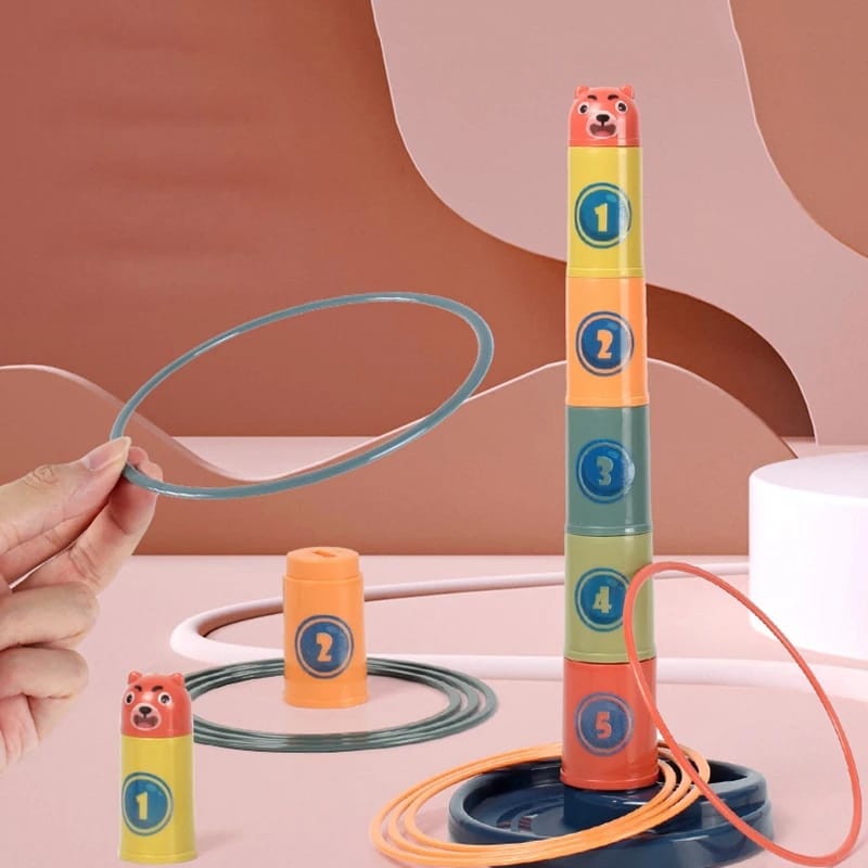 Fidtoy 2in1 Stacking Cups and Ring Tower Play Set, Plastic Stacking Cups Nesting Toy and Ring Tower, Fine Motor Color Learning Toy Ages 6+