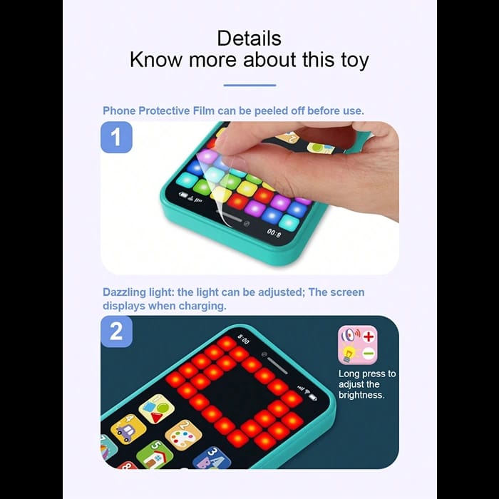 Fidtoy Rechargeable Baby Y-Phone Toy for Kids LED Light Learning Phone with Music Games Numbers Letters Colors