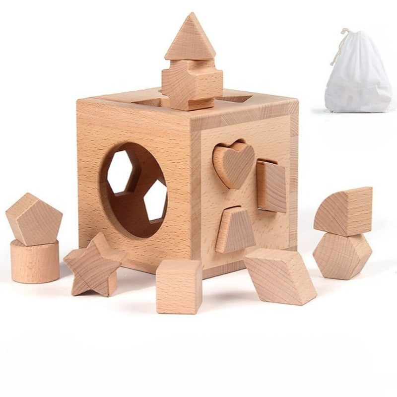 Caja clasificadora de formas Montessori con 12 bloques geométricos