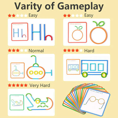 Fidtoy Wooden Sticks and Rings Pattern Matching Puzzle Cards – Memory and Cognitive Skill Toy for Kids