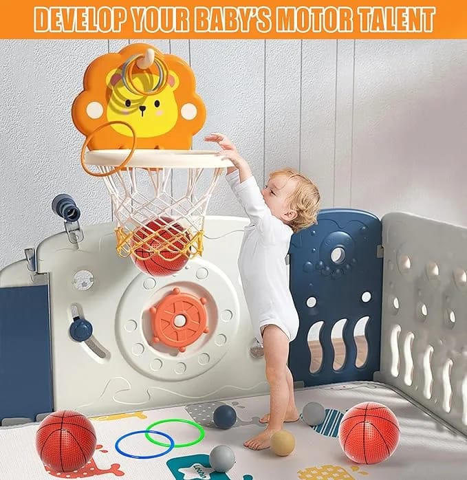 Fidtoy Children Fun Lion Basketball Playset – Adjustable Wall Mounted Basketball Hoop Toy for Kids Indoor Outdoor Sports Play