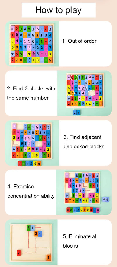 Fidtoy 2in1 Multifunctional Math and Spelling Eliminate the Game, Wooden Double-Sided Number and Letter Learning Board, Montessori Early Education Toy Ages 2-6