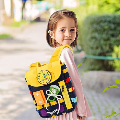 Fidtoy Toddler Busy Kit with Pop Tubes Backpack | Cloth Busy Board Backpack, Montessori Dressing Skills Toy, Pop Tube Shape Building, Fine Motor Skills & Travel Learning Toy Age 3+