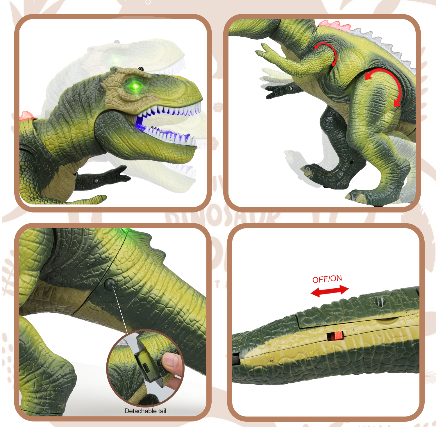 Fidtoy Dinosaurio LED de Juguete a Control Remoto para Niños con Rugido