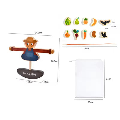 Juego de equilibrio de enhebrar con bloques de espantapájaros de granja de madera - 974