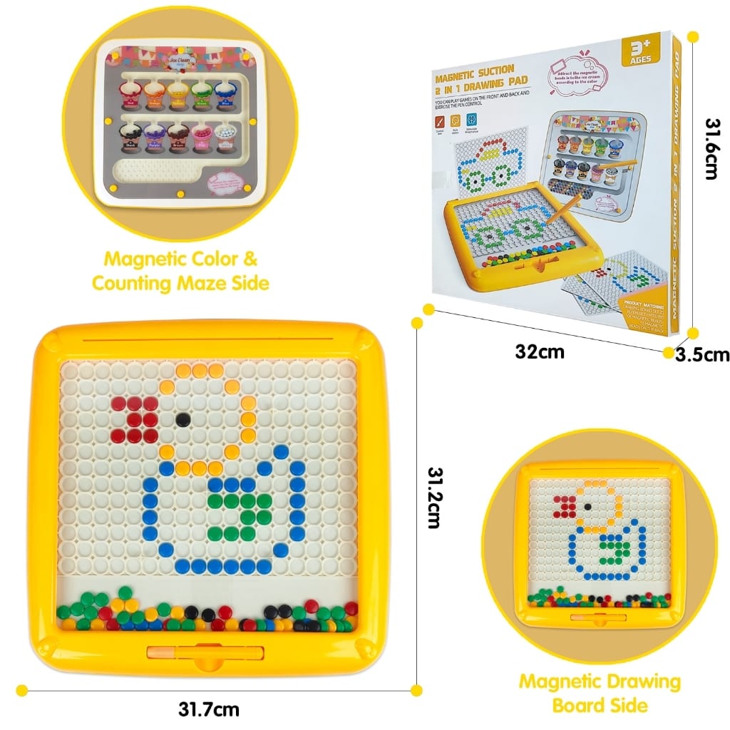 Fidtoy Tableau de tri des couleurs et de dessin de labyrinthe de perles magnétiques 2 en 1, labyrinthe magnétique double face en plastique et tableau de gribouillage, jouet de voyage pour la motricité fine pour le comptage des couleurs, 3 ans et plus