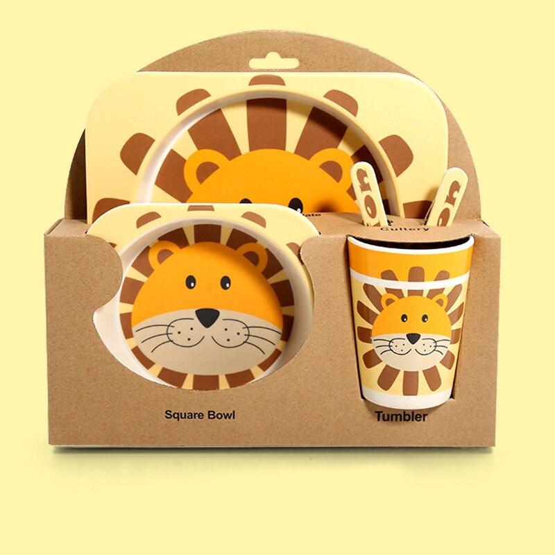 Fidtoy Service de vaisselle en bambou pour enfants – Ensemble repas 5 pièces Assiette Bol Tasse Cuillère Fourchette pour tout-petings