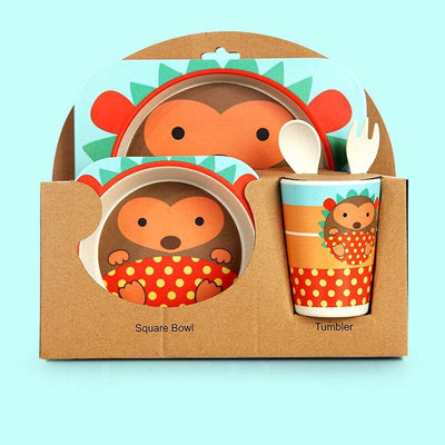 Fidtoy Service de vaisselle en bambou pour enfants – Ensemble repas 5 pièces Assiette Bol Tasse Cuillère Fourchette pour tout-petings